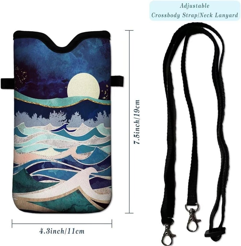 FREZORA Cell Phone Sleeves Bag Case Crossbody Neoprene Holder Lanyard Phone Pouch for Women Men 7.5 X 4.5 Inches - Wave Moon - Image 4